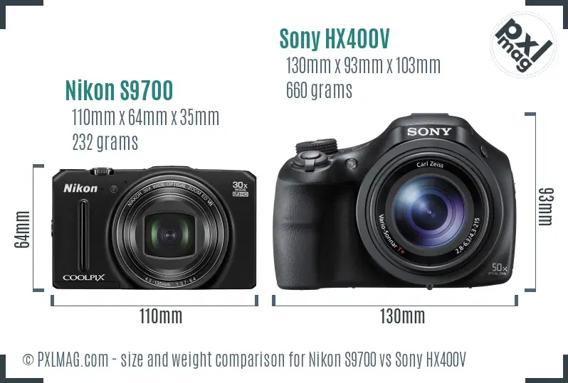 Nikon S9700 vs Sony HX400V size comparison