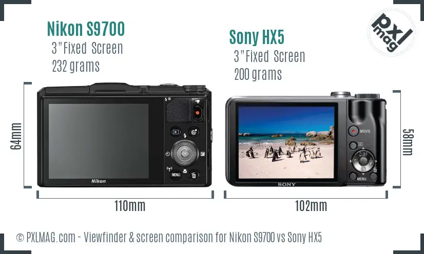 Nikon S9700 vs Sony HX5 Screen and Viewfinder comparison