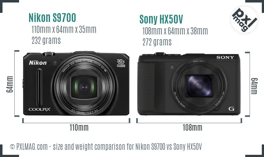 Nikon S9700 vs Sony HX50V size comparison Nikon S9700 vs Sony HX50V size comparison