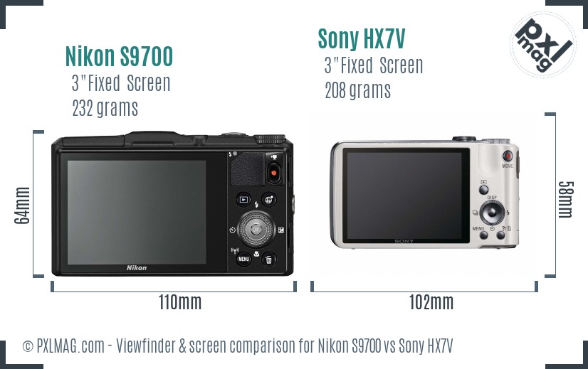Nikon S9700 vs Sony HX7V Screen and Viewfinder comparison