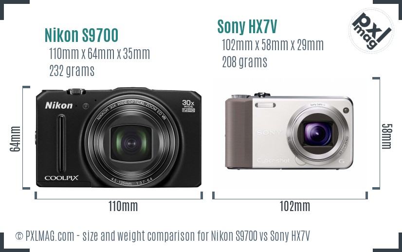 Nikon S9700 vs Sony HX7V size comparison Nikon S9700 vs Sony HX7V size comparison