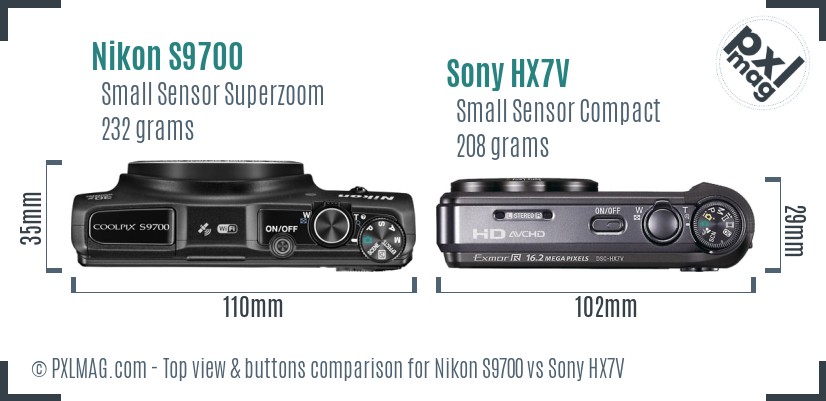 Nikon S9700 vs Sony HX7V top view buttons comparison