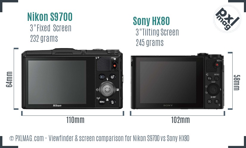 Nikon S9700 vs Sony HX80 Screen and Viewfinder comparison