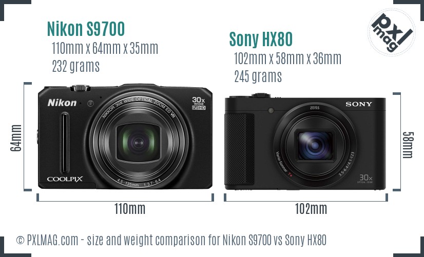 Nikon S9700 vs Sony HX80 size comparison Nikon S9700 vs Sony HX80 size comparison