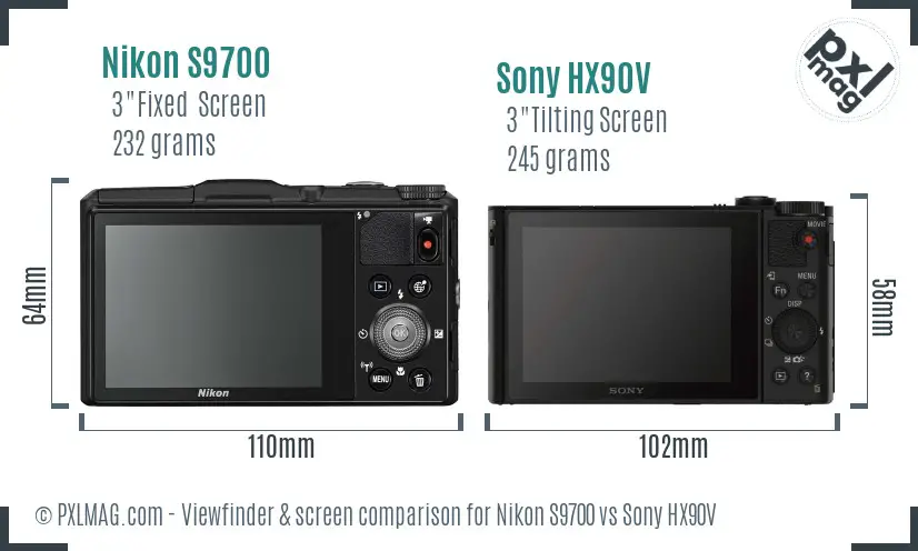 Nikon S9700 vs Sony HX90V Screen and Viewfinder comparison