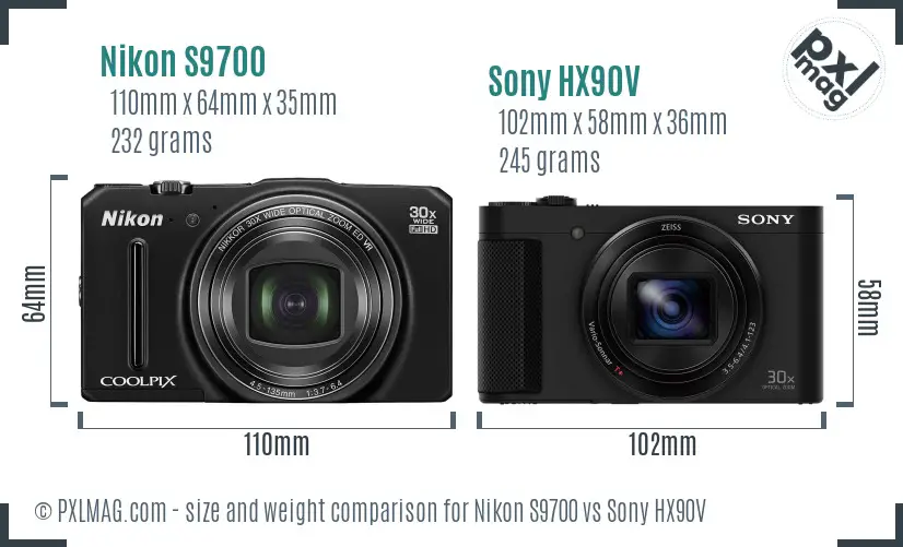 Nikon S9700 vs Sony HX90V size comparison