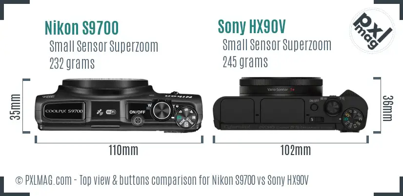 Nikon S9700 vs Sony HX90V top view buttons comparison