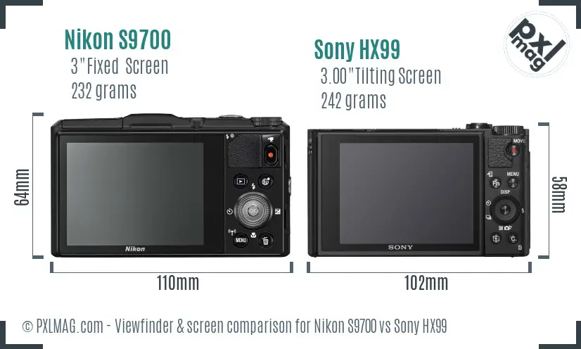 Nikon S9700 vs Sony HX99 Screen and Viewfinder comparison