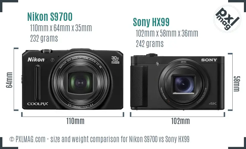 Nikon S9700 vs Sony HX99 size comparison