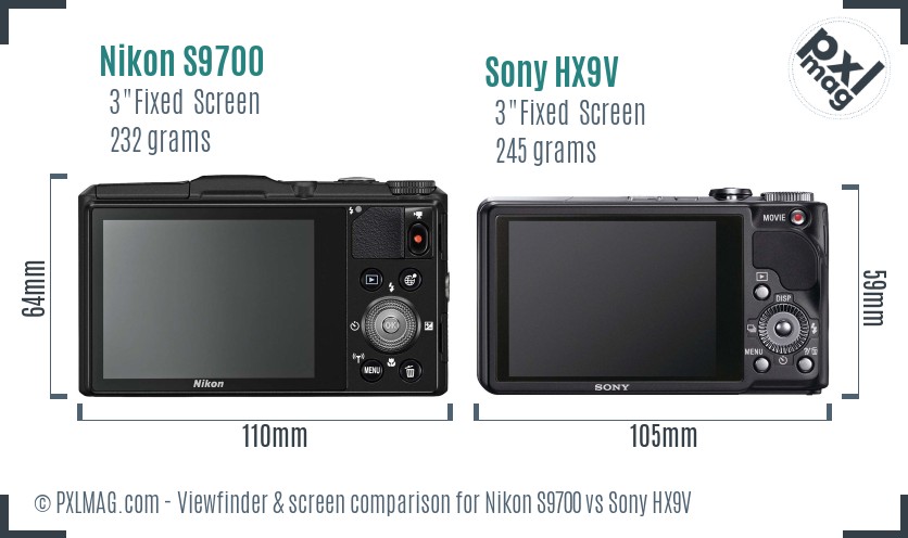 Nikon S9700 vs Sony HX9V Screen and Viewfinder comparison