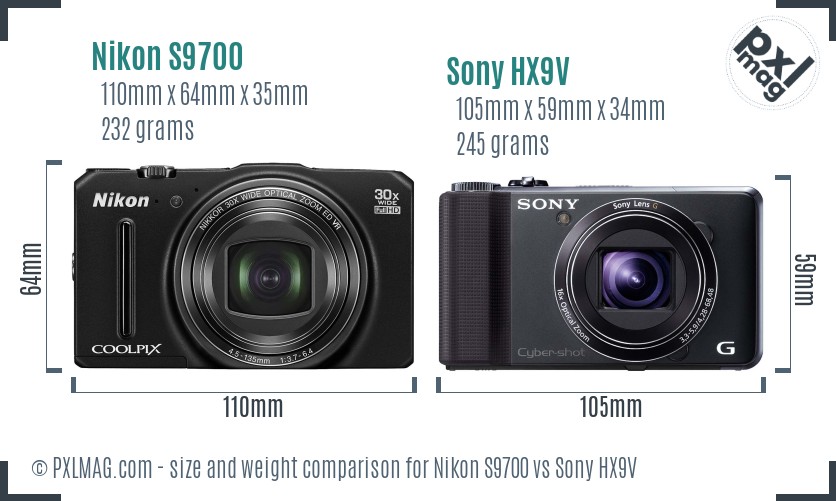 Nikon S9700 vs Sony HX9V size comparison