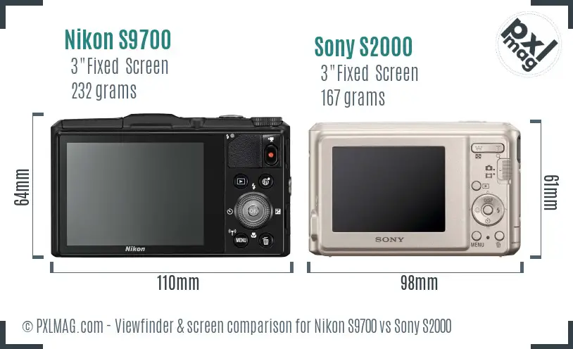 Nikon S9700 vs Sony S2000 Screen and Viewfinder comparison