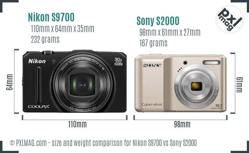 Nikon S9700 vs Sony S2000 size comparison