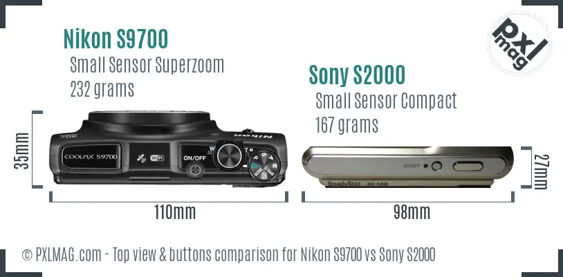 Nikon S9700 vs Sony S2000 top view buttons comparison