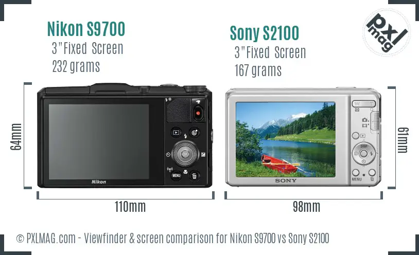 Nikon S9700 vs Sony S2100 Screen and Viewfinder comparison