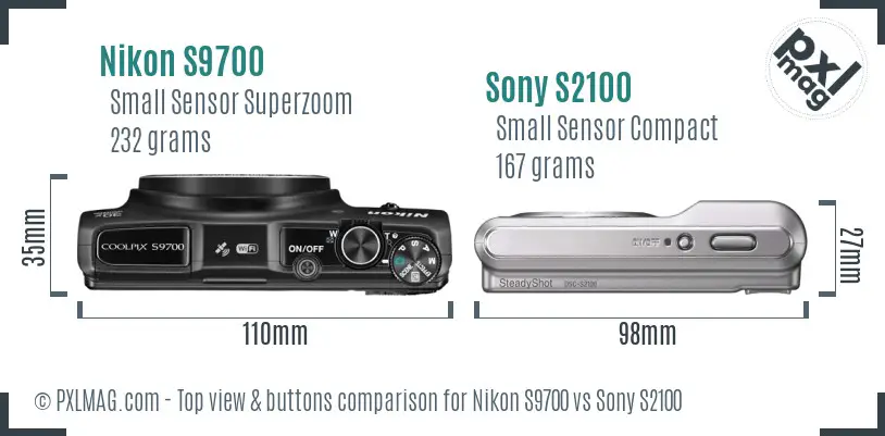 Nikon S9700 vs Sony S2100 top view buttons comparison