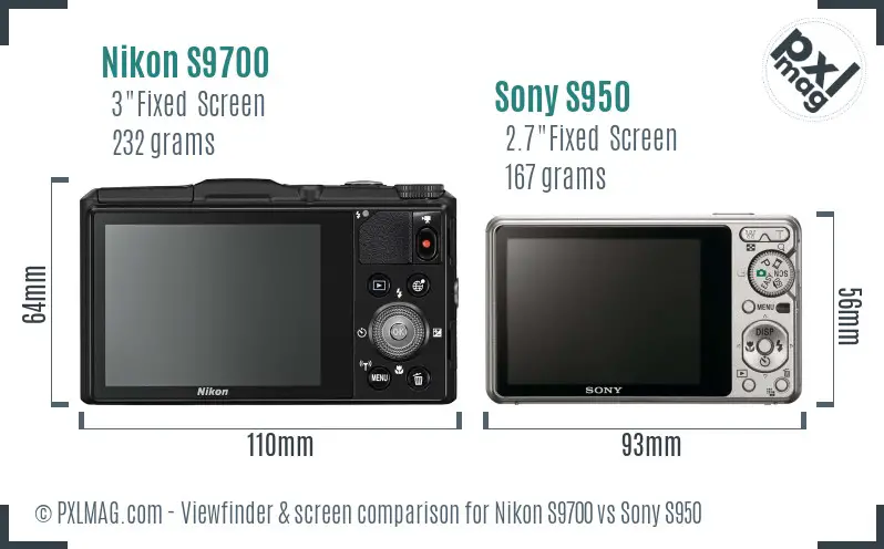 Nikon S9700 vs Sony S950 Screen and Viewfinder comparison
