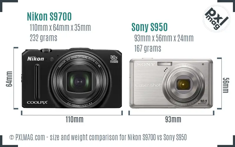 Nikon S9700 vs Sony S950 size comparison