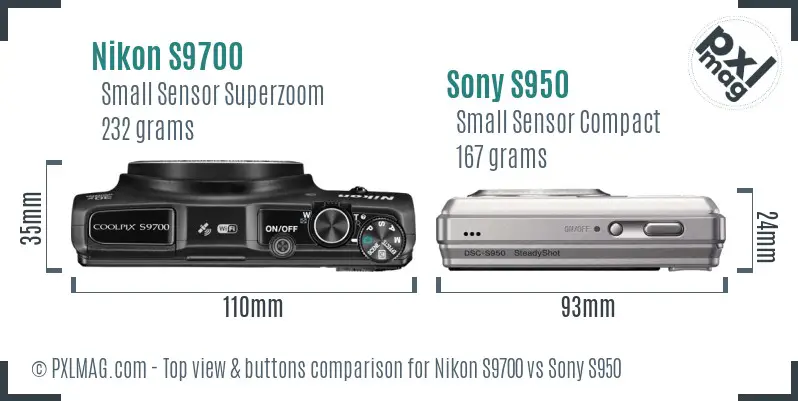 Nikon S9700 vs Sony S950 top view buttons comparison
