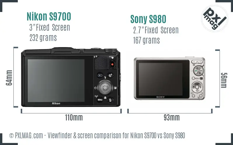 Nikon S9700 vs Sony S980 Screen and Viewfinder comparison
