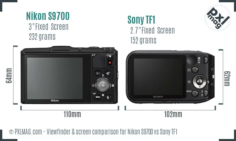 Nikon S9700 vs Sony TF1 Screen and Viewfinder comparison