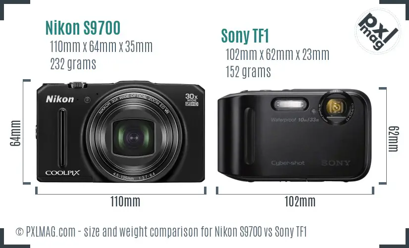 Nikon S9700 vs Sony TF1 size comparison