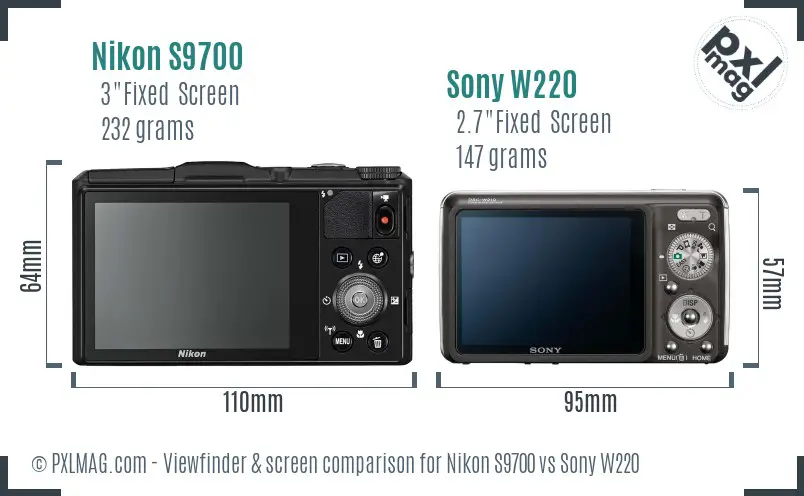 Nikon S9700 vs Sony W220 Screen and Viewfinder comparison