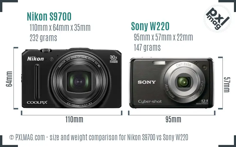 Nikon S9700 vs Sony W220 size comparison