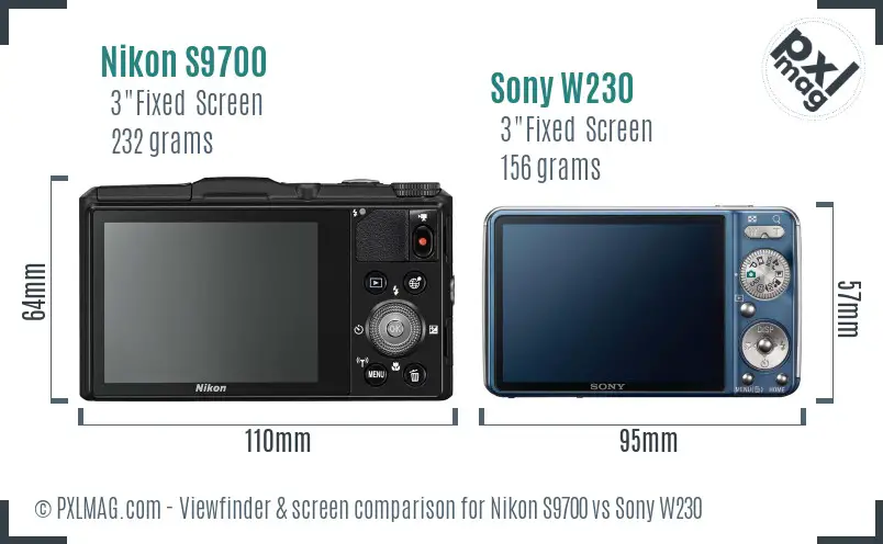 Nikon S9700 vs Sony W230 Screen and Viewfinder comparison