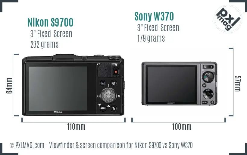 Nikon S9700 vs Sony W370 Screen and Viewfinder comparison