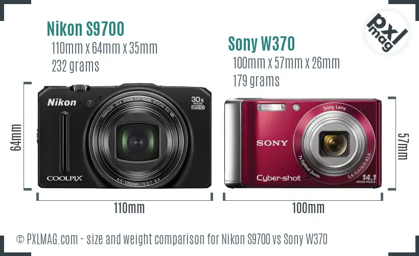Nikon S9700 vs Sony W370 size comparison