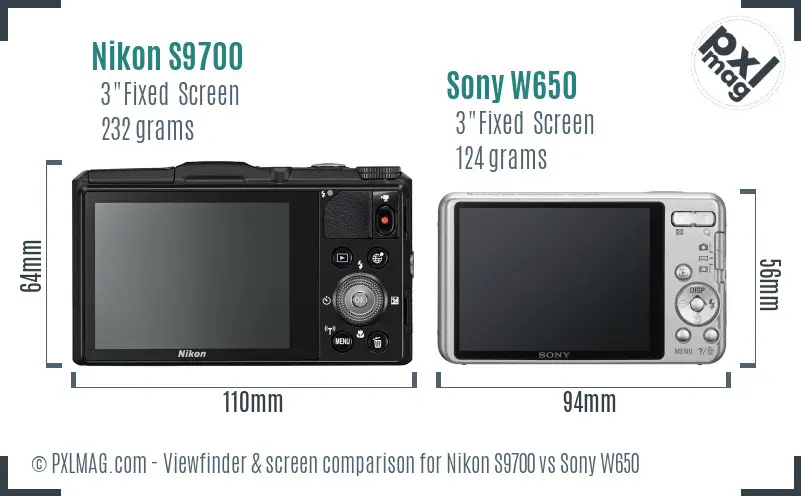 Nikon S9700 vs Sony W650 Screen and Viewfinder comparison
