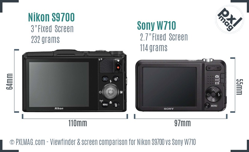 Nikon S9700 vs Sony W710 Screen and Viewfinder comparison