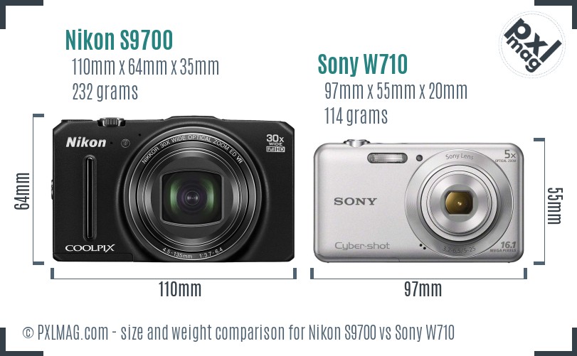 Nikon S9700 vs Sony W710 size comparison