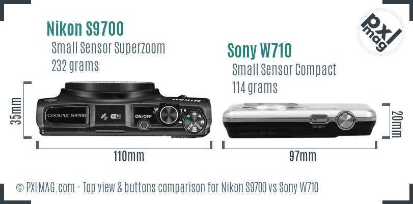 Nikon S9700 vs Sony W710 top view buttons comparison