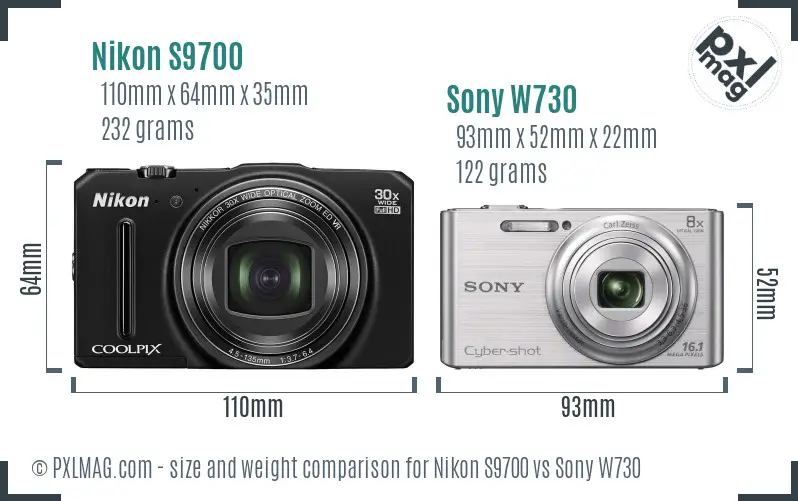 Nikon S9700 vs Sony W730 size comparison Nikon S9700 vs Sony W730 size comparison