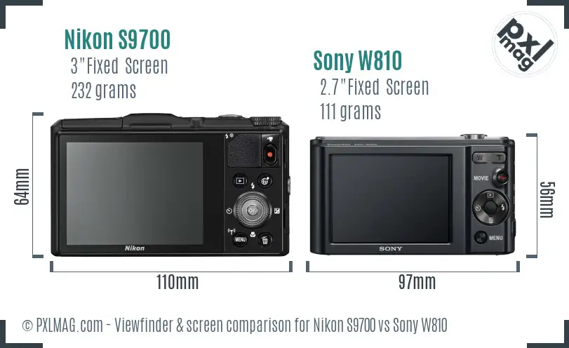 Nikon S9700 vs Sony W810 Screen and Viewfinder comparison