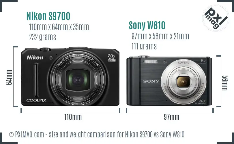 Nikon S9700 vs Sony W810 size comparison