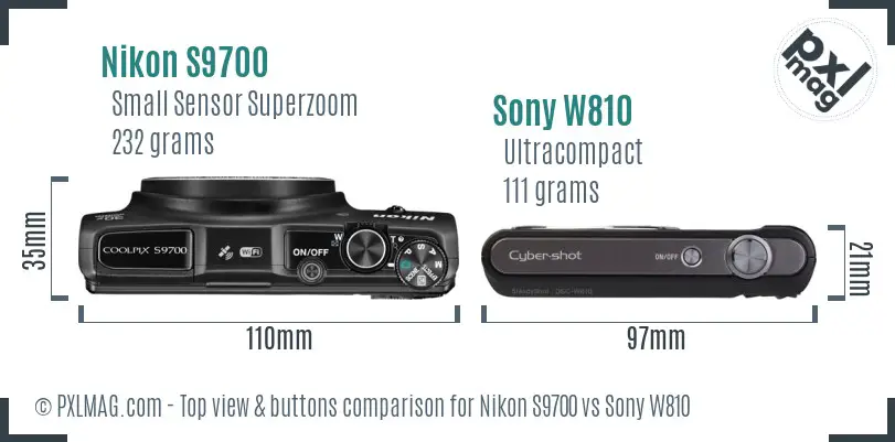 Nikon S9700 vs Sony W810 top view buttons comparison