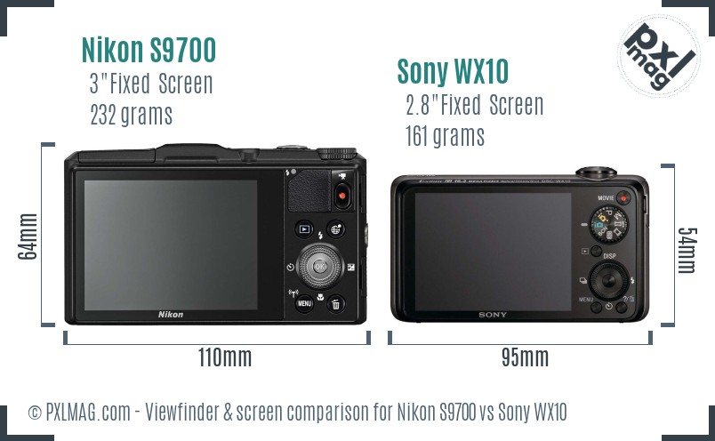 Nikon S9700 vs Sony WX10 Screen and Viewfinder comparison