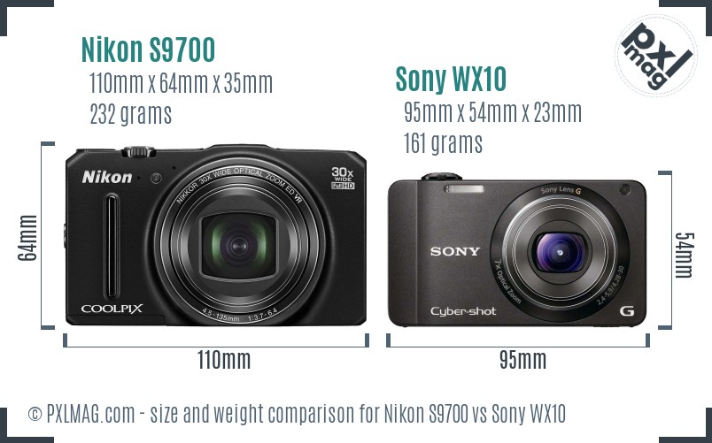 Nikon S9700 vs Sony WX10 size comparison