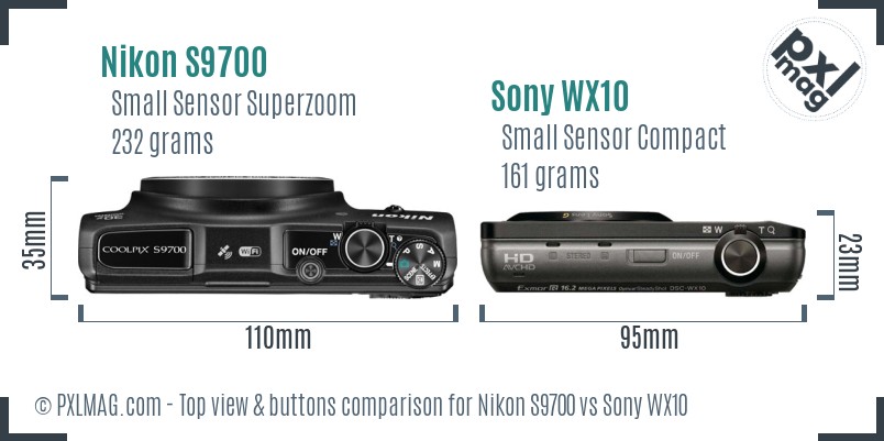 Nikon S9700 vs Sony WX10 top view buttons comparison