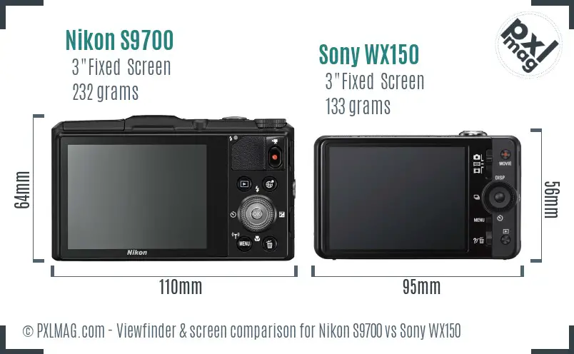 Nikon S9700 vs Sony WX150 Screen and Viewfinder comparison