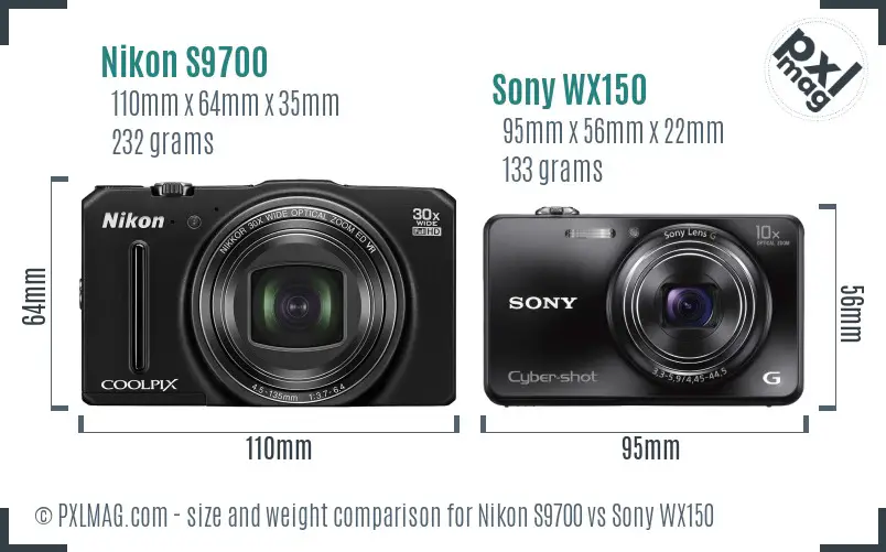 Nikon S9700 vs Sony WX150 size comparison