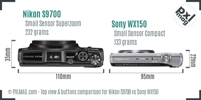 Nikon S9700 vs Sony WX150 top view buttons comparison