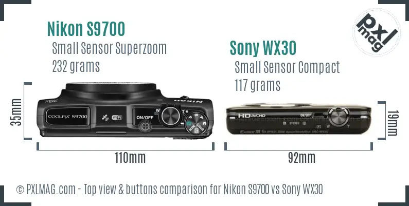 Nikon S9700 vs Sony WX30 top view buttons comparison