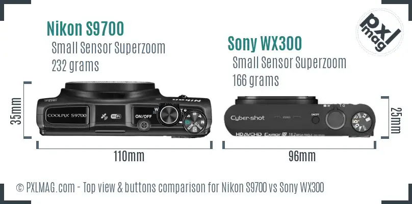 Nikon S9700 vs Sony WX300 top view buttons comparison Nikon S9700 vs Sony WX300 top view buttons comparison