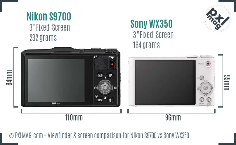 Nikon S9700 vs Sony WX350 Screen and Viewfinder comparison