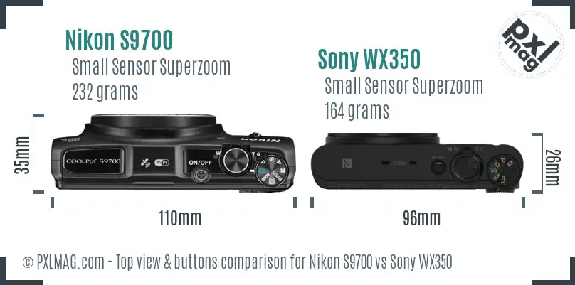 Nikon S9700 vs Sony WX350 top view buttons comparison