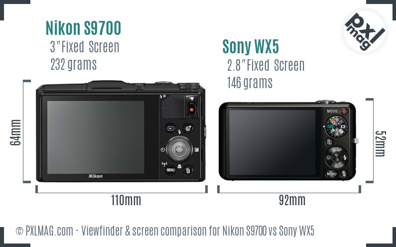 Nikon S9700 vs Sony WX5 Screen and Viewfinder comparison